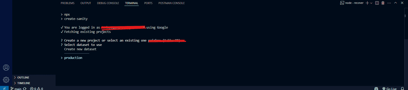 chossing sanity environment in vscode terminal