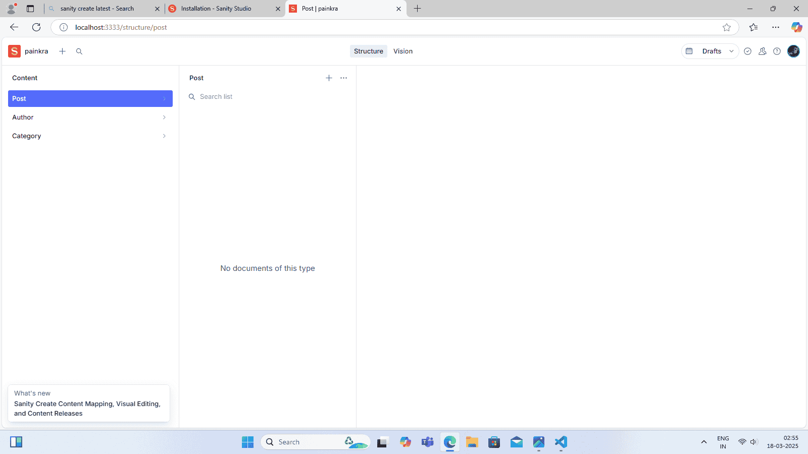sanity studio in the localhost